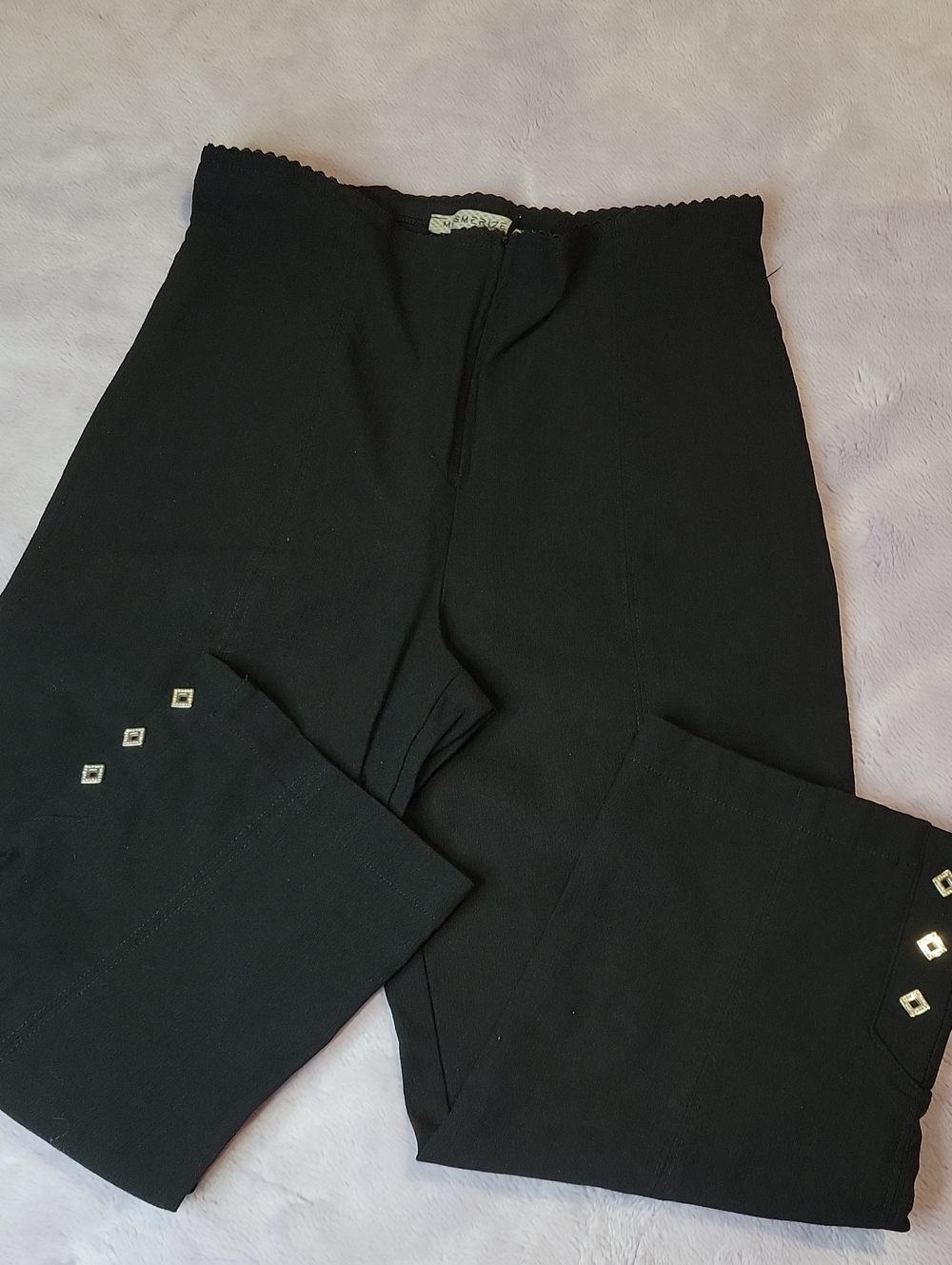 Black Women's Stretch Crop Pants with Stud Detail